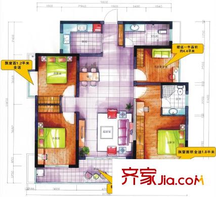 東岸城邦戶型圖北棟A1戶型 3室2廳2衛(wèi)