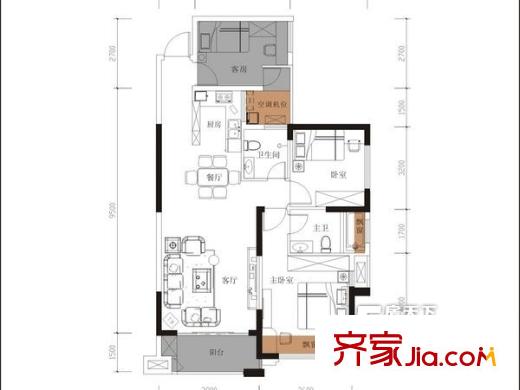 湘繡研究所宿舍戶型圖3室2廳 戶型圖 3室2廳2衛(wèi)1廚