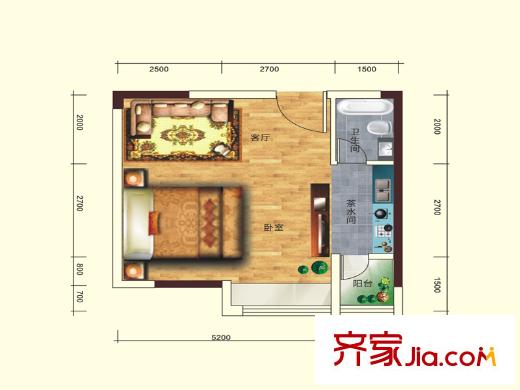 凱軒世紀(jì)云頂戶(hù)型圖1棟B戶(hù)型 1室1廳1衛(wèi)