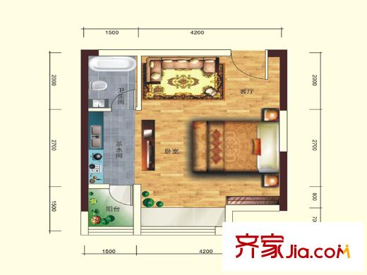 凱軒世紀(jì)云頂戶(hù)型圖1棟A戶(hù)型 1室1廳1衛(wèi)