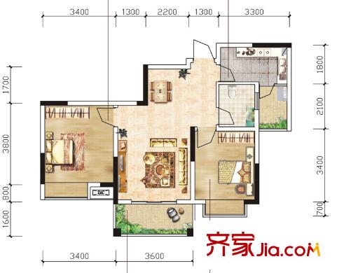 佳天名苑戶型圖（售完）4棟06號(hào)房戶型 2室2廳1衛(wèi)