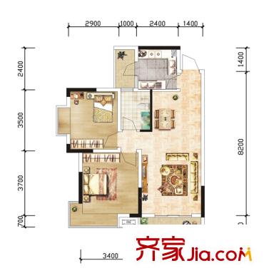 佳天名苑戶型圖（售完）4棟02號(hào)房 2室2廳1衛(wèi)