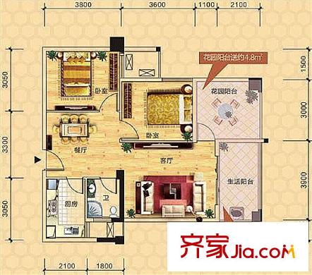 瑞都華庭戶型圖2室2廳2衛(wèi)1廚 戶型圖 2室2廳2衛(wèi)1廚