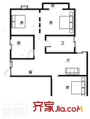 城市森林戶型圖3室1廳1衛(wèi)1廚  戶型圖 3室1廳1衛(wèi)1廚