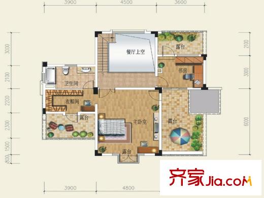紅墅灣戶型圖L6戶型躍層 4室2廳2衛(wèi)1廚