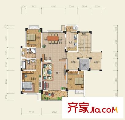 紅墅灣戶型圖L4戶型四層  3室2廳2衛(wèi)1廚