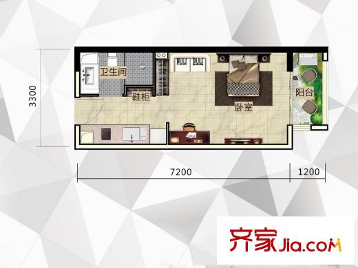 綠地中央廣場戶型圖7號棟B戶型 1室1衛(wèi)1廚