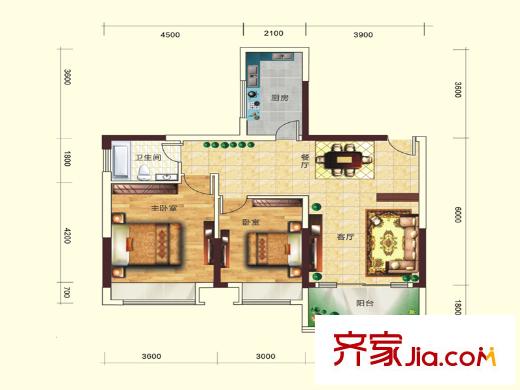凱軒世紀(jì)云頂戶型圖2棟A戶型 2室2廳1衛(wèi)