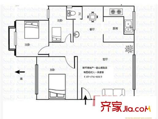 輕工業(yè)部長(zhǎng)沙設(shè)計(jì)院宿舍戶(hù)型圖3室2廳 戶(hù)型圖  3室2廳1衛(wèi)1廚