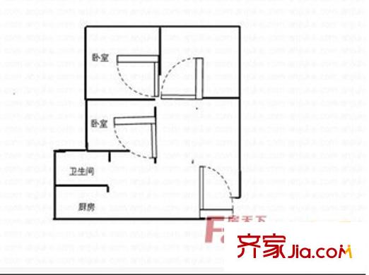 輕工業(yè)部長(zhǎng)沙設(shè)計(jì)院宿舍戶(hù)型圖2室2廳 戶(hù)型圖  2室2廳1衛(wèi)1廚