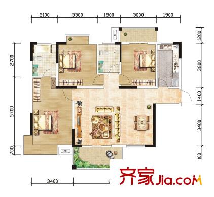 佳天名苑戶型圖3棟01號(hào)房 3室2廳2衛(wèi)