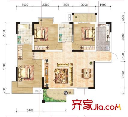 佳天名苑戶型圖3棟01號(hào)房戶型 3室2廳1衛(wèi)