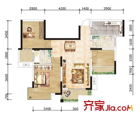 佳天名苑戶型圖3棟02，05號(hào)房 3室2廳2衛(wèi)