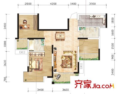 佳天名苑戶型圖3棟02、05號(hào)房戶型 3室2廳2衛(wèi)