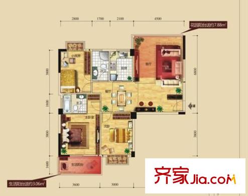瑞都華庭戶型圖3室2廳2衛(wèi)1廚 戶型圖 3室2廳2衛(wèi)1廚
