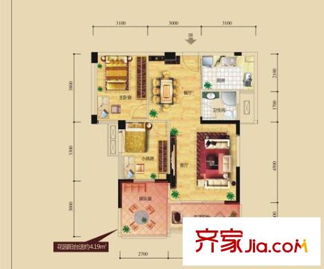 瑞都華庭戶型圖2室2廳2衛(wèi)1廚 戶型圖 2室2廳2衛(wèi)1廚