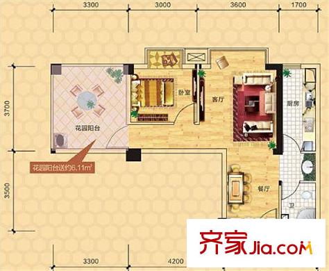 瑞都華庭戶型圖1室2廳1衛(wèi)1廚 戶型圖 1室2廳1衛(wèi)1廚