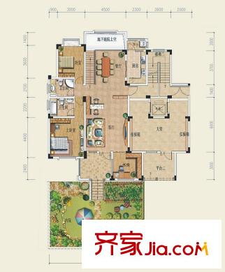 紅墅灣戶型圖L1戶型一層    3室2廳2衛(wèi)1廚