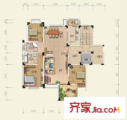 紅墅灣戶型圖L3戶型三層 3室2廳2衛(wèi)1廚