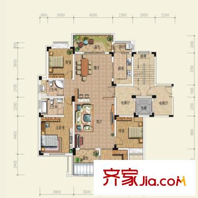 紅墅灣戶型圖L2戶型二層 4室2廳2衛(wèi)1廚