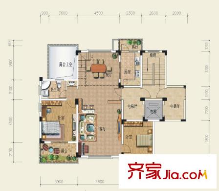 紅墅灣戶型圖L6戶型六層  4室2廳2衛(wèi)1廚