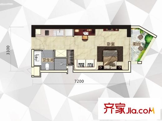 綠地中央廣場戶型圖7號棟A戶型 1室1衛(wèi)1廚