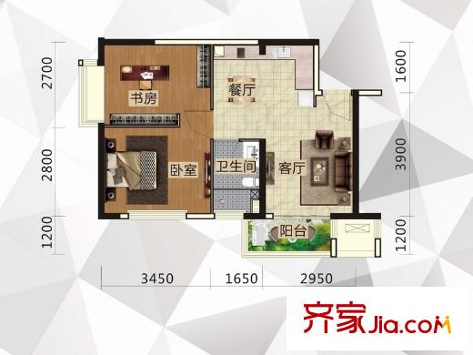 綠地中央廣場戶型圖7號棟D戶型 2室2廳1衛(wèi)1廚