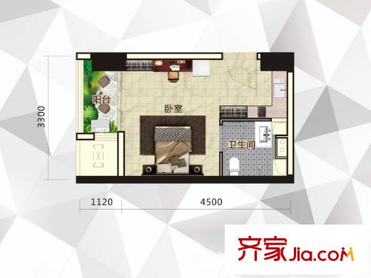 綠地中央廣場戶型圖7號棟E戶型 1室1衛(wèi)1廚