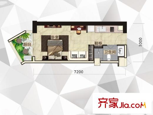 綠地中央廣場戶型圖7號棟C戶型 1室1衛(wèi)1廚