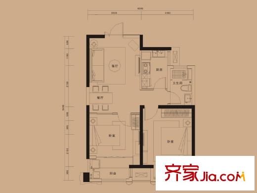 綠地中央廣場戶型圖A2戶型 2室2廳1衛(wèi)1廚