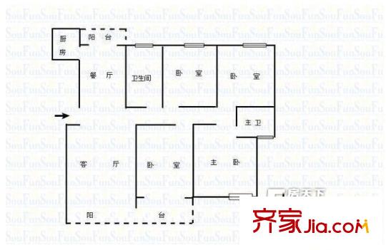 林業(yè)廳單位房戶型圖4室2廳 戶型圖 4室2廳2衛(wèi)1廚