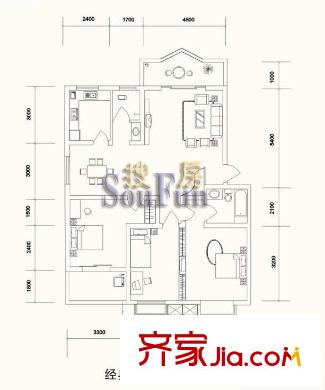 百草園戶型圖A戶型 3室2廳2衛(wèi)1廚