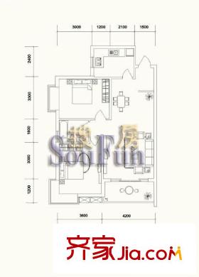 百草園戶型圖E 2室2廳1衛(wèi)1廚