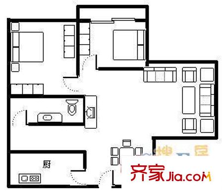 鴻銘中心南苑戶(hù)型圖2室2廳1衛(wèi)1廚 戶(hù)型圖 2室2廳1衛(wèi)1廚