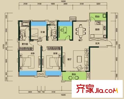曼哈頓新貴戶(hù)型圖3室2廳 戶(hù)型圖 3室2廳2衛(wèi)1廚