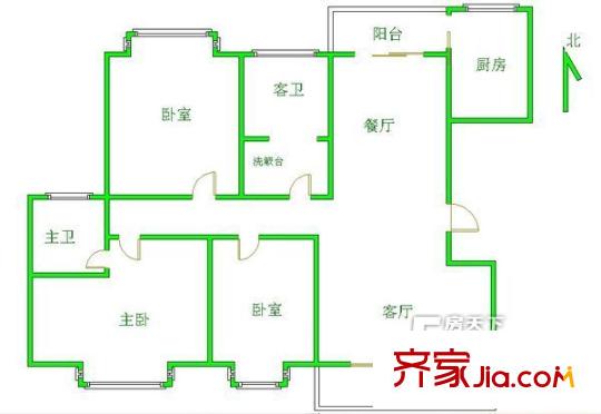 蘭景花園戶型圖三室兩廳一廚兩衛(wèi) 3室2廳2衛(wèi)1廚