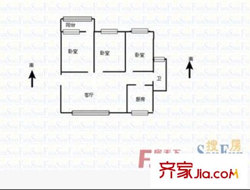 凌霄社區(qū)戶型圖3室1廳 戶型圖 3室1廳1衛(wèi)1廚