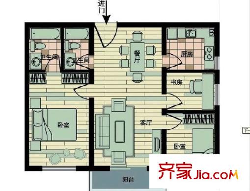 大為時(shí)代家園戶型圖3室2廳2衛(wèi)1廚 戶型圖 3室2廳2衛(wèi)1廚