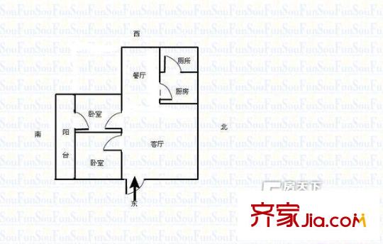 長沙市外運宿舍戶型圖2室2廳 戶型圖 2室2廳1衛(wèi)1廚