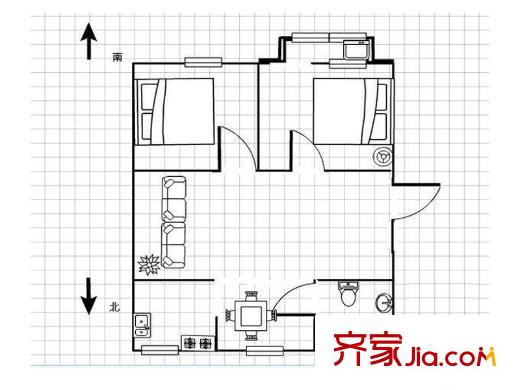 長(zhǎng)沙市外運(yùn)宿舍戶型圖2室2廳  戶型圖 2室2廳1衛(wèi)1廚