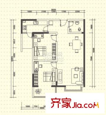 長(zhǎng)城非常生活戶型圖2室2廳 戶型圖 2室2廳1衛(wèi)1廚