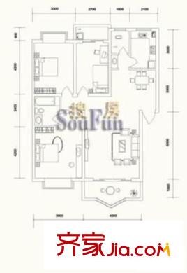 百草園戶型圖B戶型 3室2廳2衛(wèi)1廚