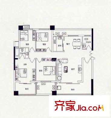 鴻銘中心南苑戶型圖4室2廳1衛(wèi)1廚 戶型圖 4室2廳2衛(wèi)1廚