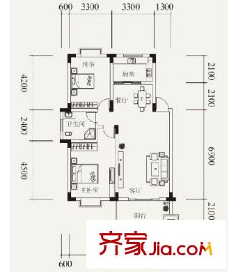 環(huán)達(dá)公寓戶型圖兩室兩廳一廚一衛(wèi) 2室2廳1衛(wèi)1廚