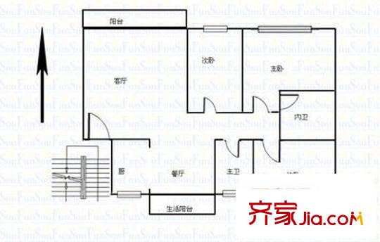 環(huán)達公寓戶型圖3室2廳1衛(wèi)1廚  戶型圖 3室2廳1衛(wèi)1廚