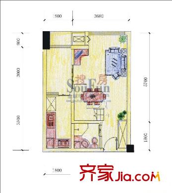 新青年公寓戶型圖1室1廳1衛(wèi)1廚 戶型圖 1室1廳1衛(wèi)1廚