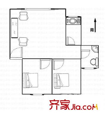 蘭景花園戶型圖兩室一廳一廚一衛(wèi) 2室1廳1衛(wèi)1廚