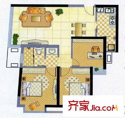 中天廣場國際公寓戶型圖3室2廳 戶型圖 3室2廳1衛(wèi)1廚
