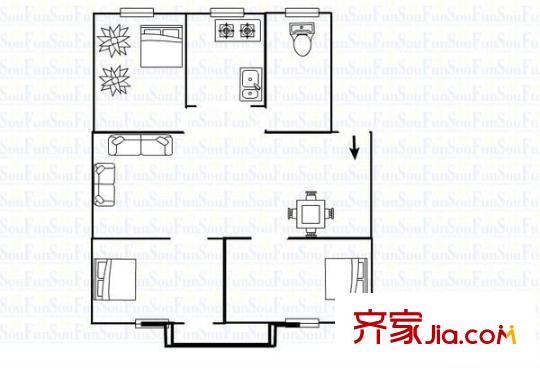 桂花公寓戶型圖3室1廳1衛(wèi)1廚  戶型圖 3室1廳1衛(wèi)1廚