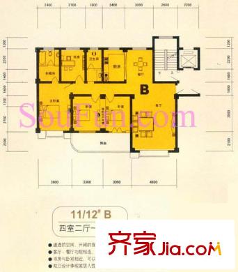 新點(diǎn)苑戶型圖B戶型 4室2廳2衛(wèi)1廚